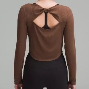 Lululemon Brown Ribbed Tie Cross Back Long-sleeve Top
